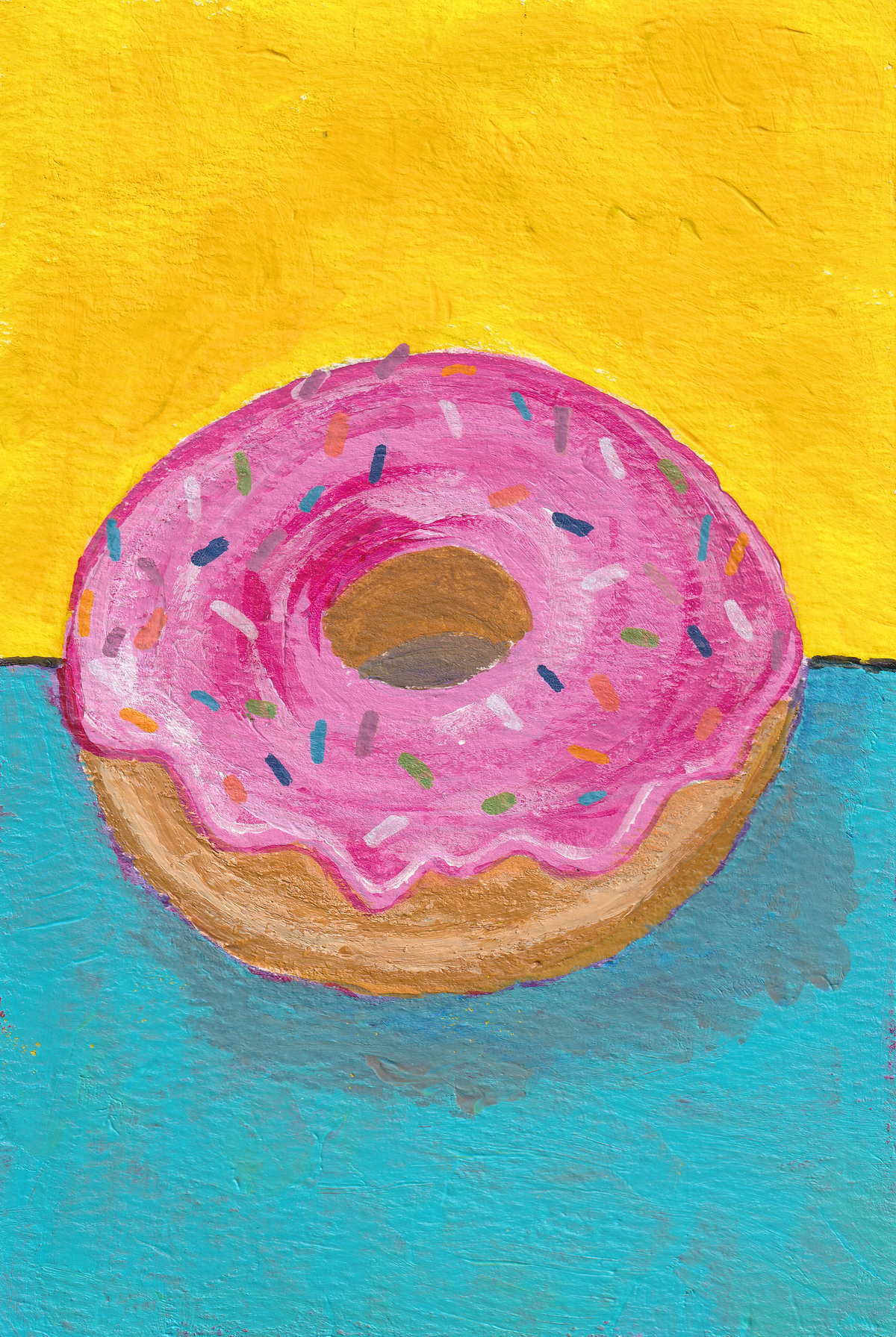 Pink Frosted Donut – Original 4x6 Painting | 100 Lil Cheeky Paintings #2