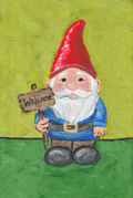 Welcome Garden Gnome – Original 4x6 Painting | 100 Lil Cheeky Paintings #3
