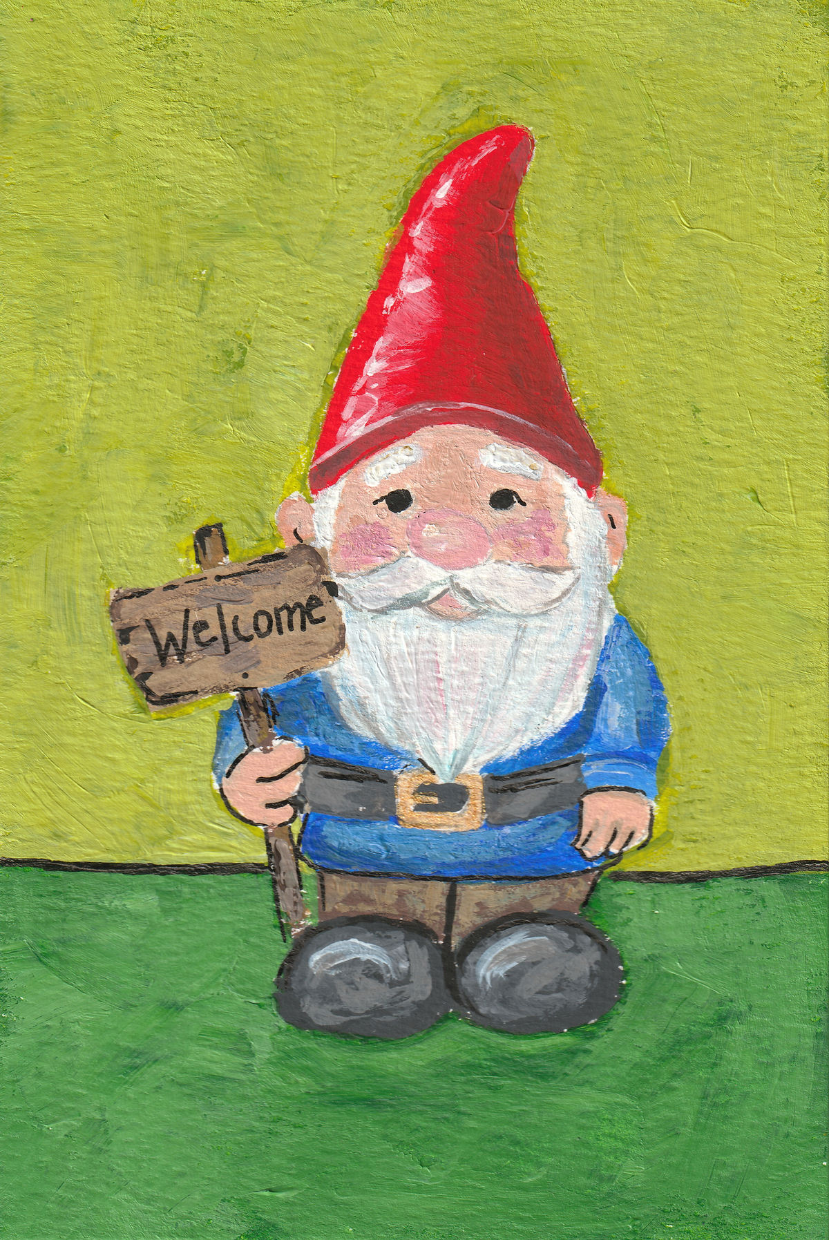 Welcome Garden Gnome – Original 4x6 Painting | 100 Lil Cheeky Paintings #3