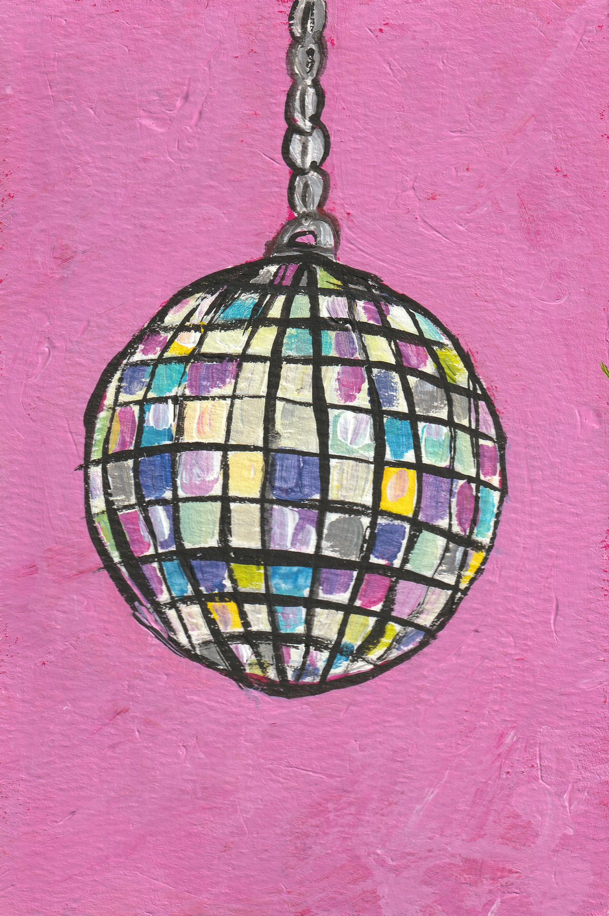 Retro Disco Ball – Original 4x6 Painting | 100 Lil Cheeky Paintings #4
