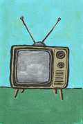Retro Rabbit Ear TV – Original 4x6 Painting | 100 Lil Cheeky Paintings #5