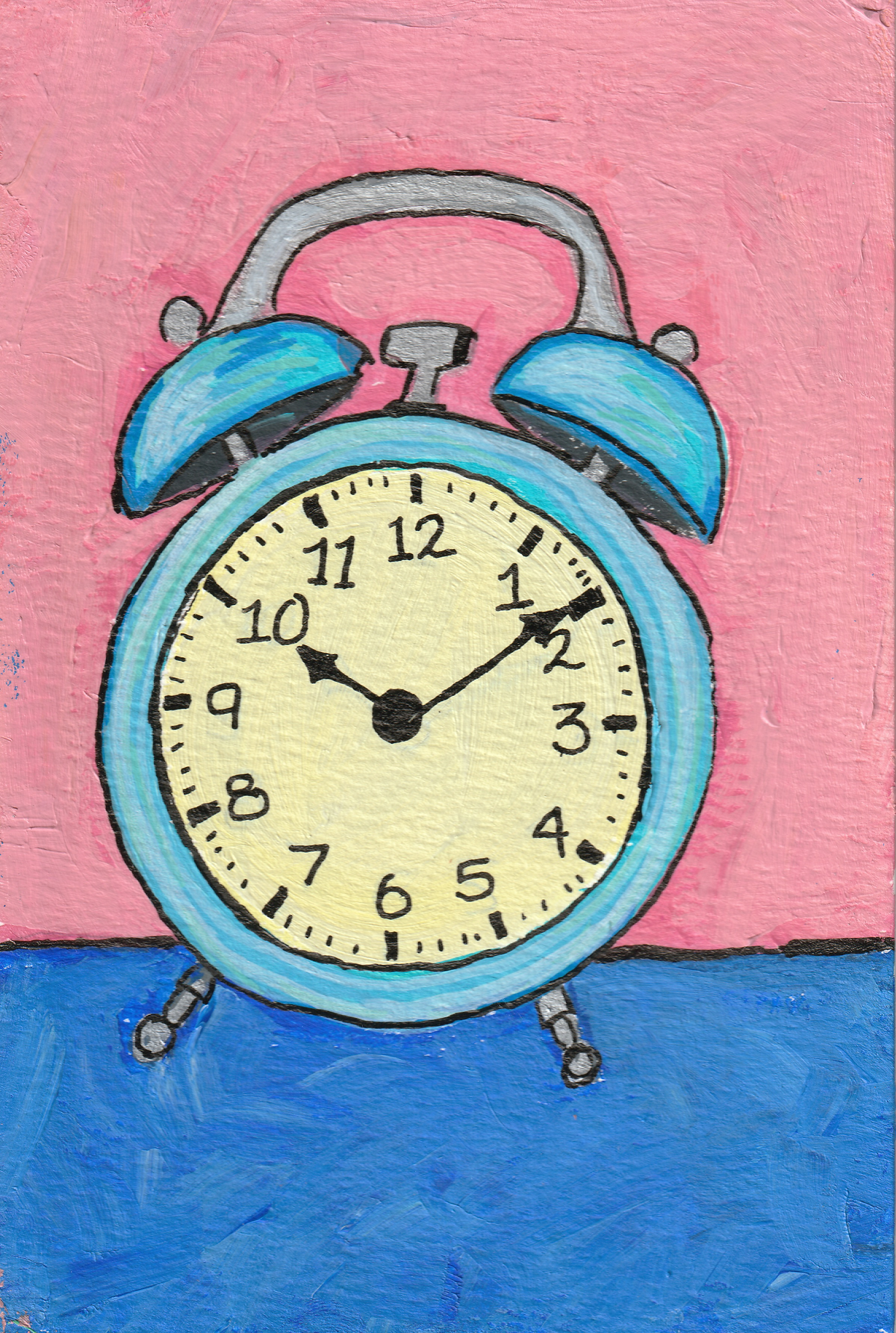 Retro Alarm Clock – Original 4x6 Painting | 100 Lil Cheeky Paintings #6
