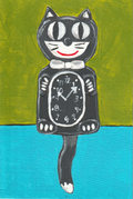 Retro Cat Clock – Original 4x6 Painting | 100 Lil Cheeky Paintings #10