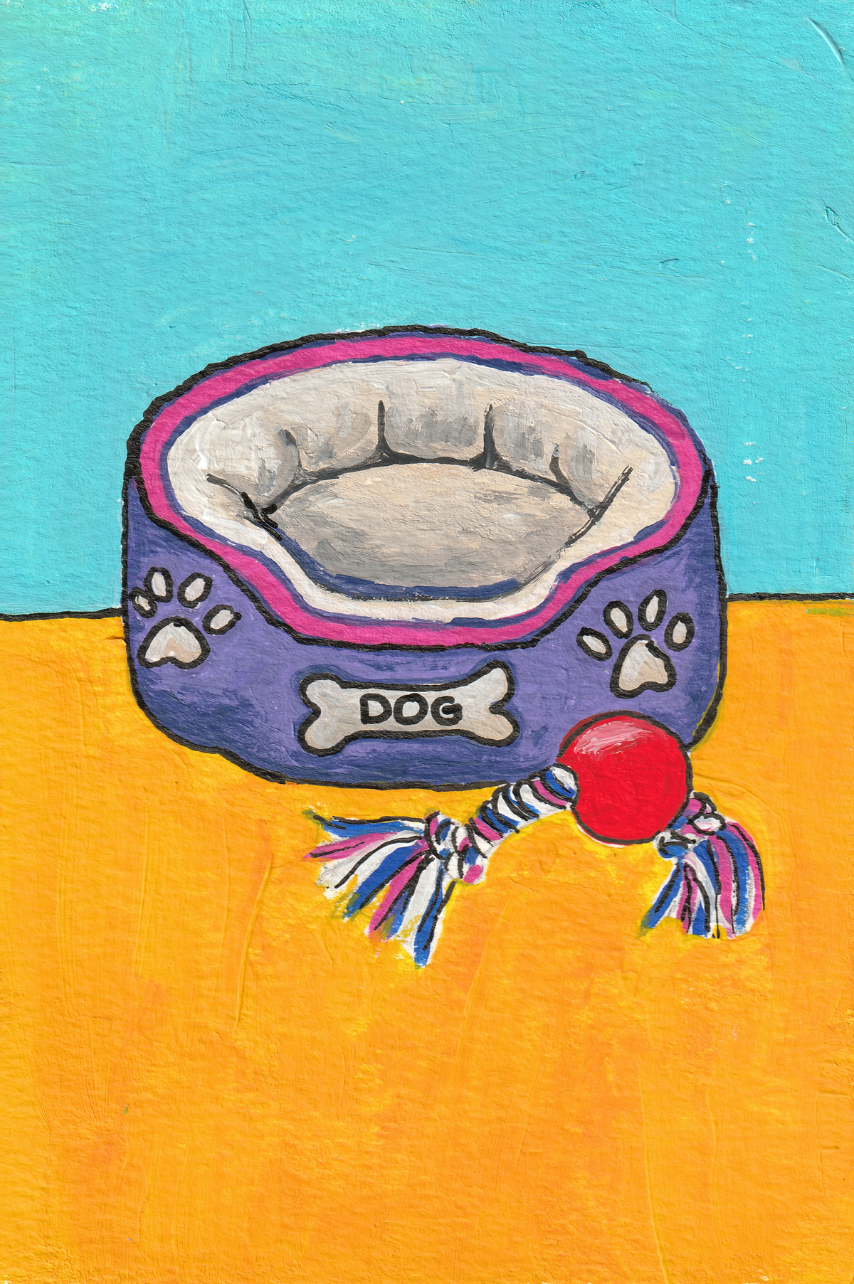 Cheeky Dog Bed – Original 4x6 Painting | 100 Lil Cheeky Paintings #11