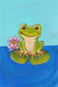 Cheeky Frog on a Lily Pad – Original 4x6 Painting | 100 Lil Cheeky Paintings #13