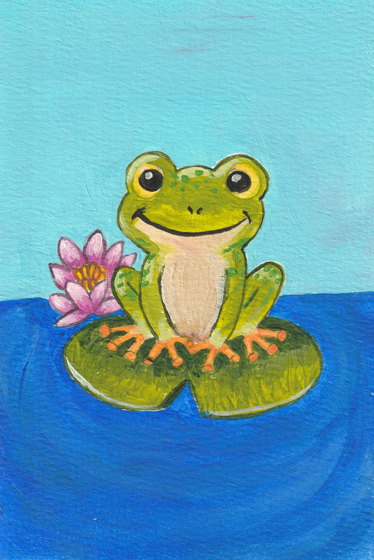 Cheeky Frog on a Lily Pad – Original 4x6 Painting | 100 Lil Cheeky Paintings #13