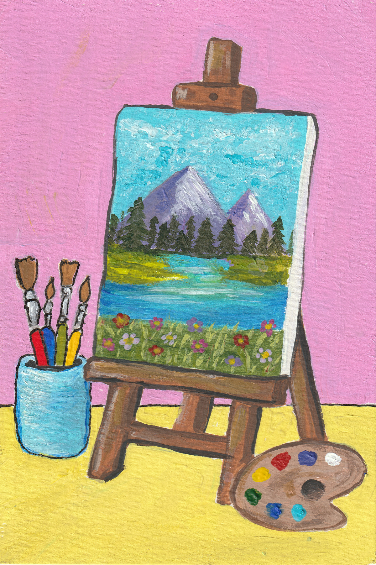 Little Artist Easel – Original 4x6 Painting | 100 Lil Cheeky Paintings #14