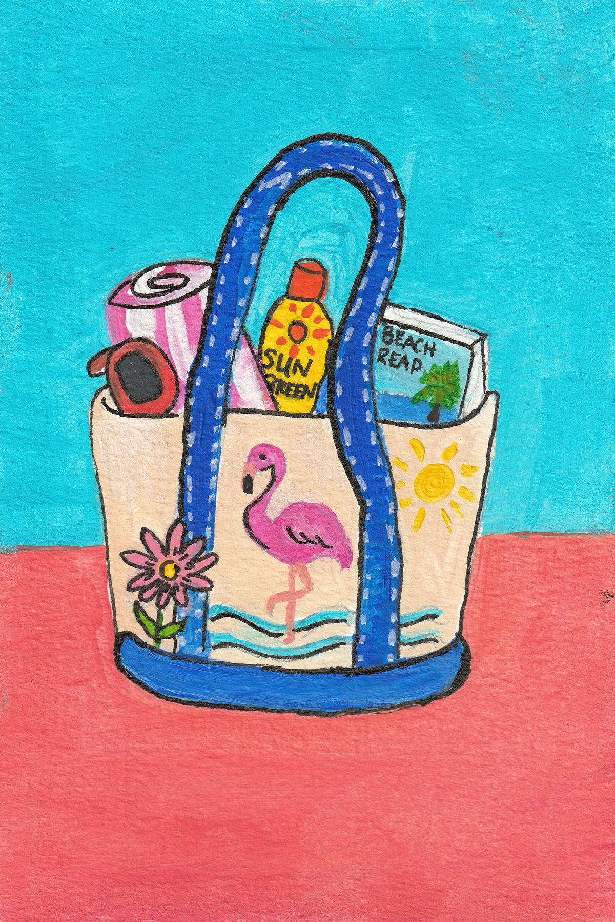 Beach Tote – Original 4x6 Painting | 100 Lil Cheeky Paintings #16