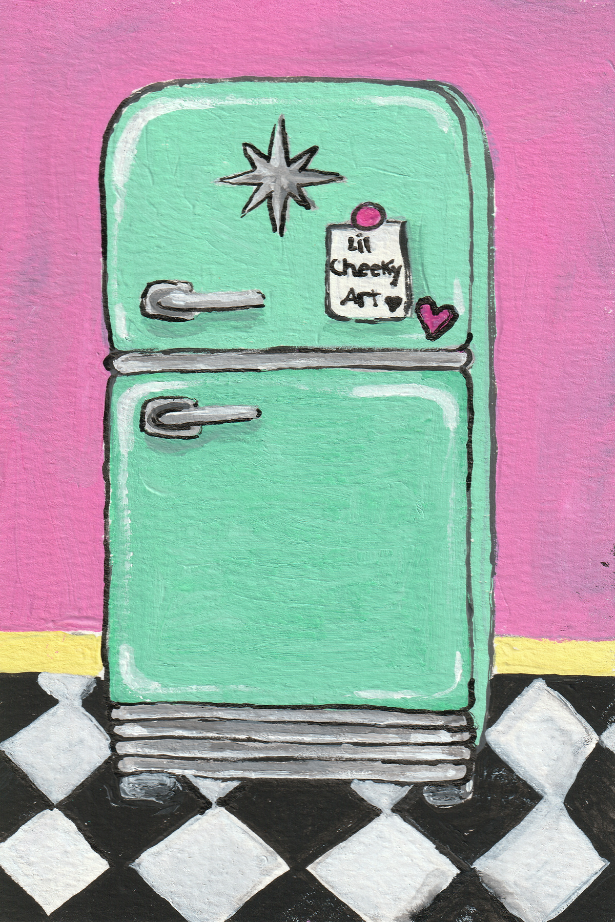 Retro Refrigerator – Original 4x6 Painting | 100 Lil Cheeky Paintings #17