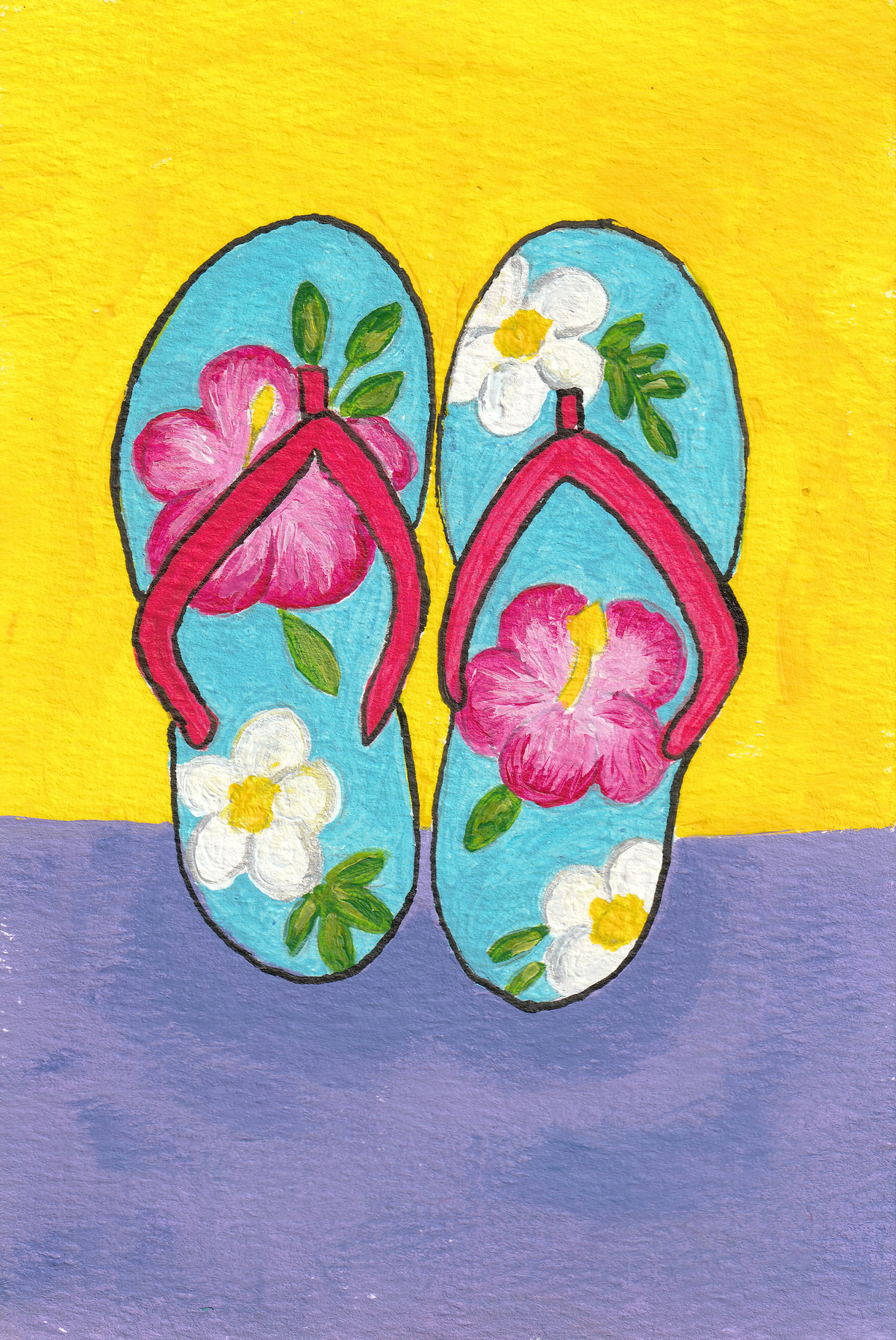 Floral Flip-Flops – Original 4x6 Painting | 100 Lil Cheeky Paintings #20