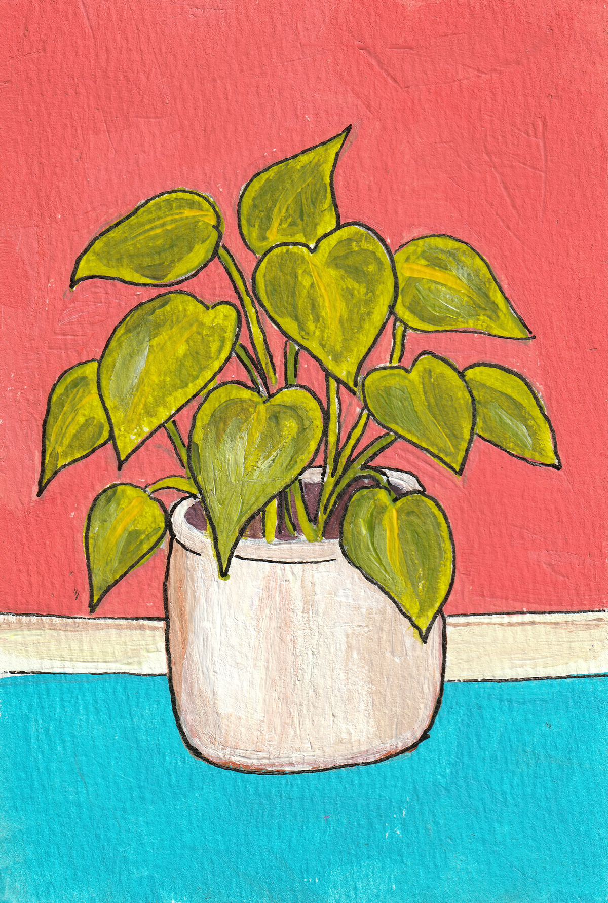 Heartleaf Houseplant – Original 4x6 Painting | 100 Lil Cheeky Paintings #23