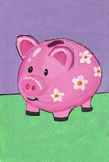 Flower Piggy Bank – Original 4x6 Painting | 100 Lil Cheeky Paintings #24
