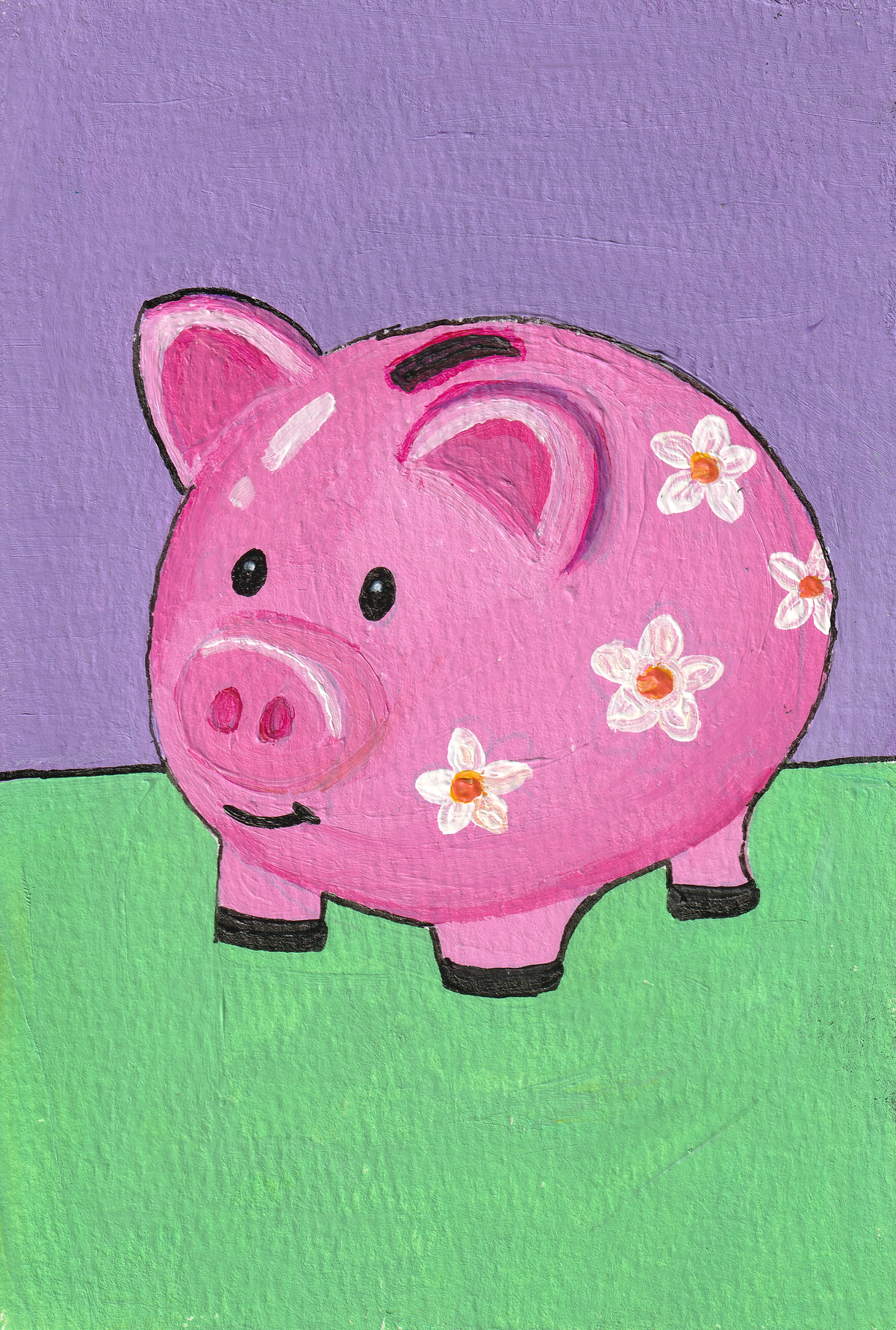 Flower Piggy Bank – Original 4x6 Painting | 100 Lil Cheeky Paintings #24