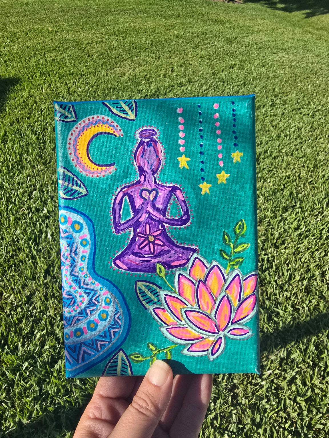 Lotus Moon Meditation – Hand-Painted 5x7 Canvas