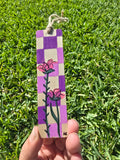 Hand-Painted Floral on Wood - Purple Checkered