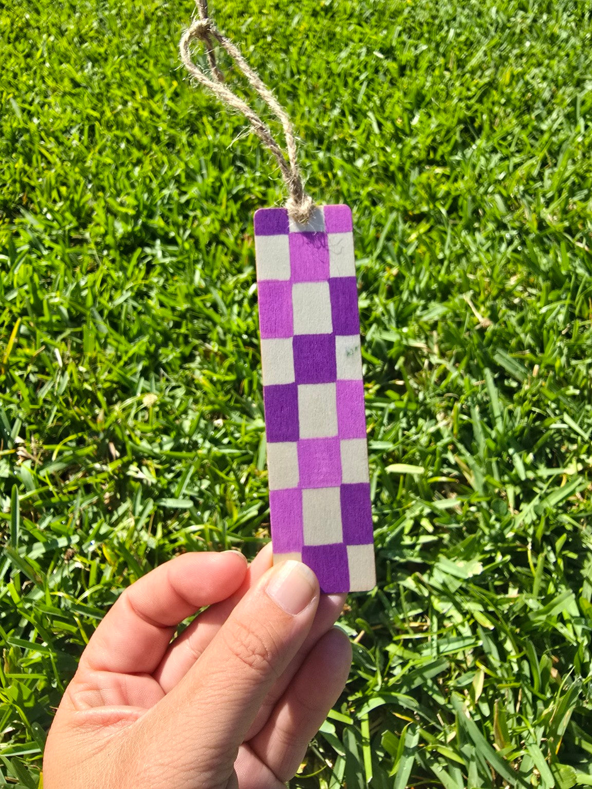 Hand-Painted Floral on Wood - Purple Checkered