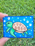 Hand-Painted Rectangle Magnet – Sea Turtle Swim