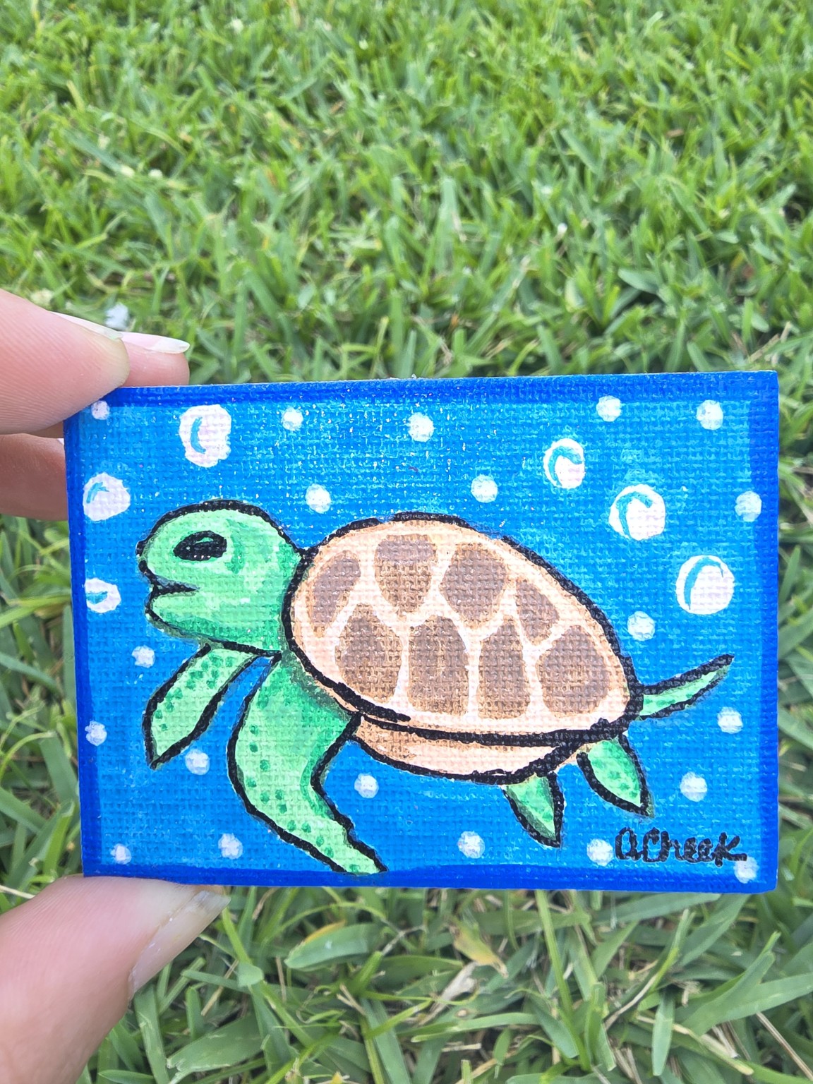 Hand-Painted Rectangle Magnet – Sea Turtle Swim