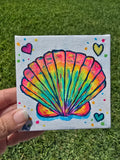 Hand-Painted 4x4 Canvas – Rainbow Seashell