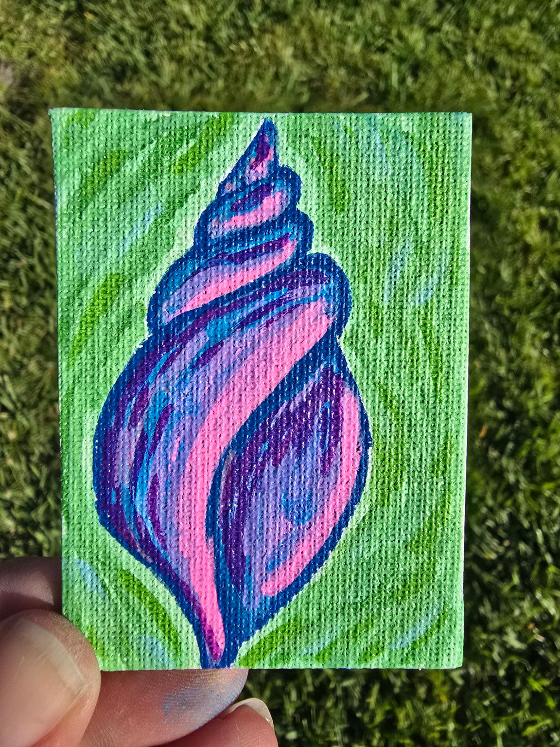 Hand-Painted Rectangle Magnet – Vibrant Spiral Seashell