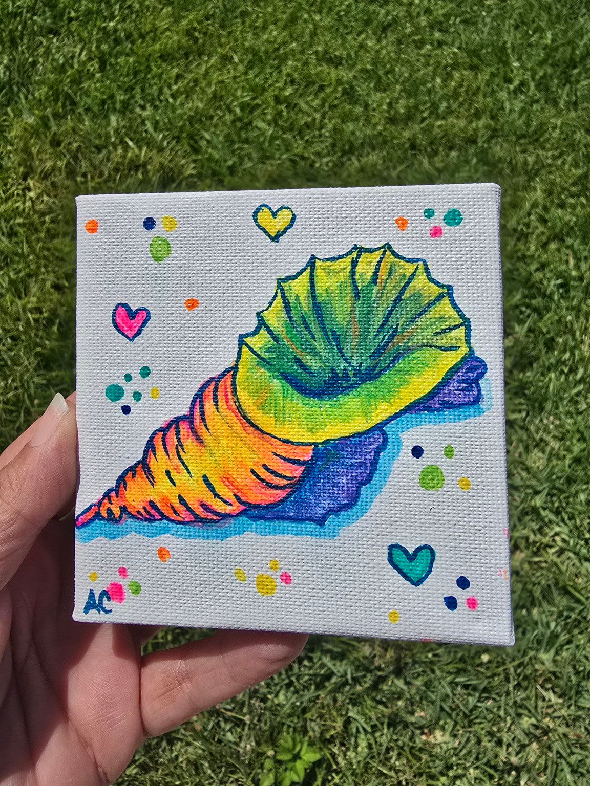 Hand-Painted 4x4 Canvas – Rainbow Conch Shell