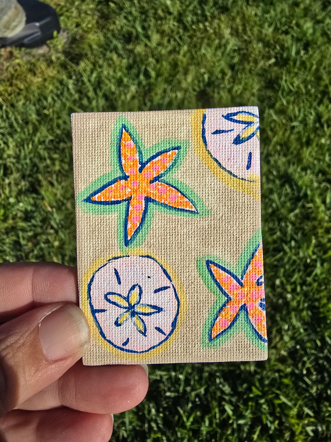 Hand-Painted Rectangle Magnet – Coastal Starfish & Sand Dollar