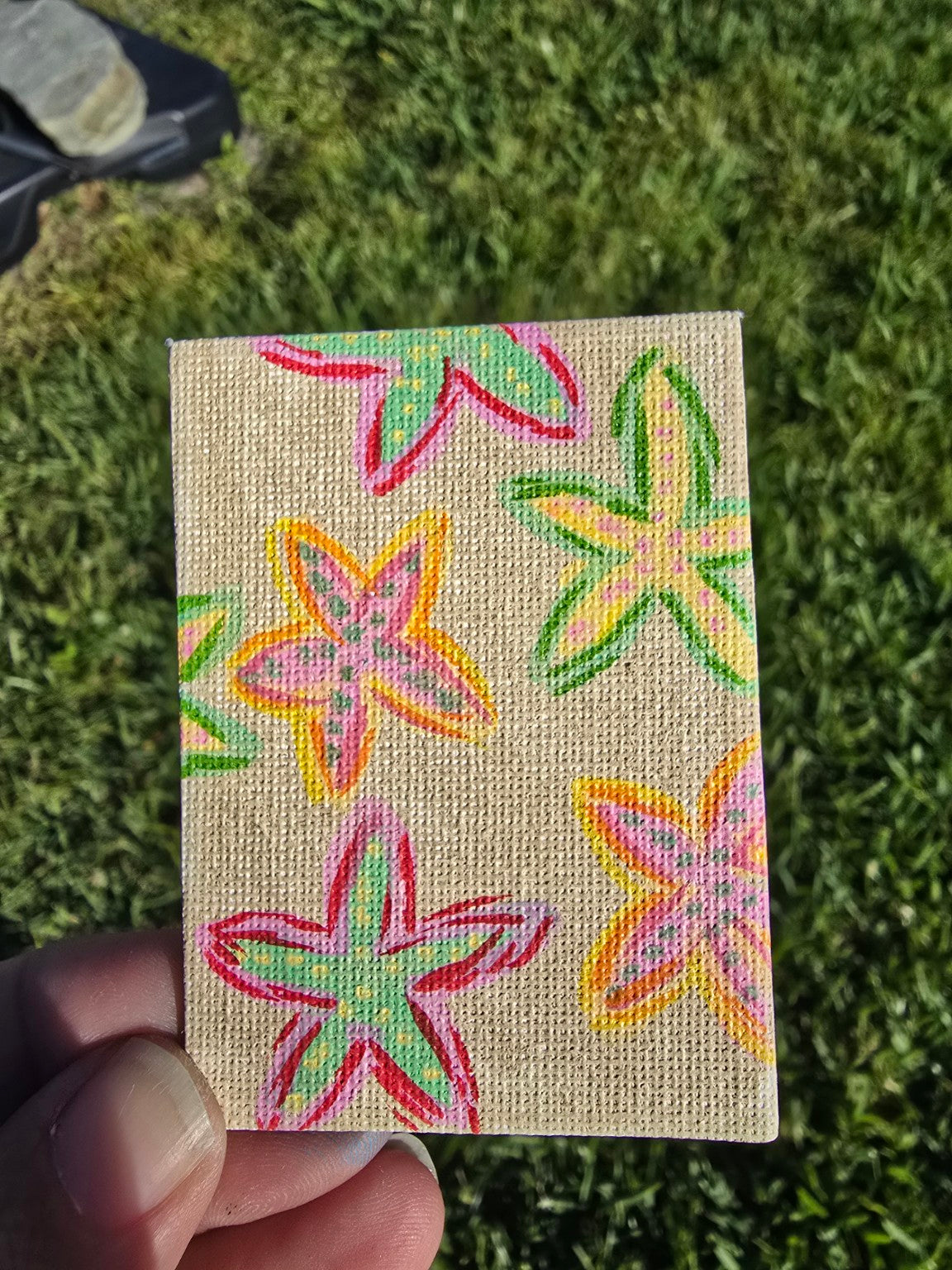 Hand-Painted Rectangle Magnet – Colorful Starfish