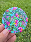 Hand-Painted Circle Magnet – Tropical Floral Abstract