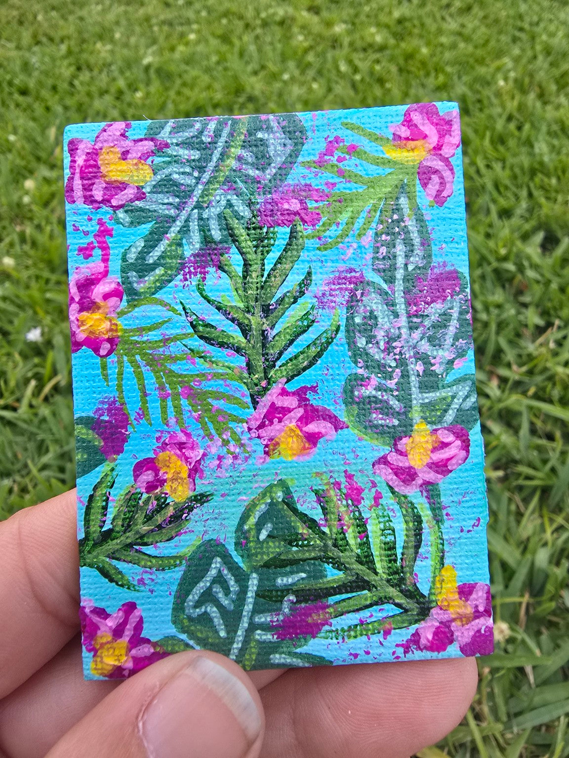 Hand-Painted Rectangle Magnet – Tropical Floral Abstract