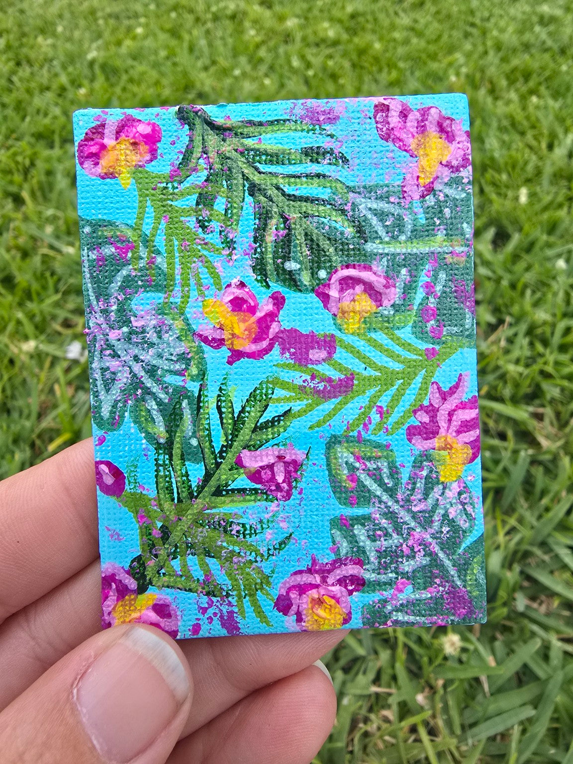 Hand-Painted Rectangle Magnet – Tropical Floral Abstract