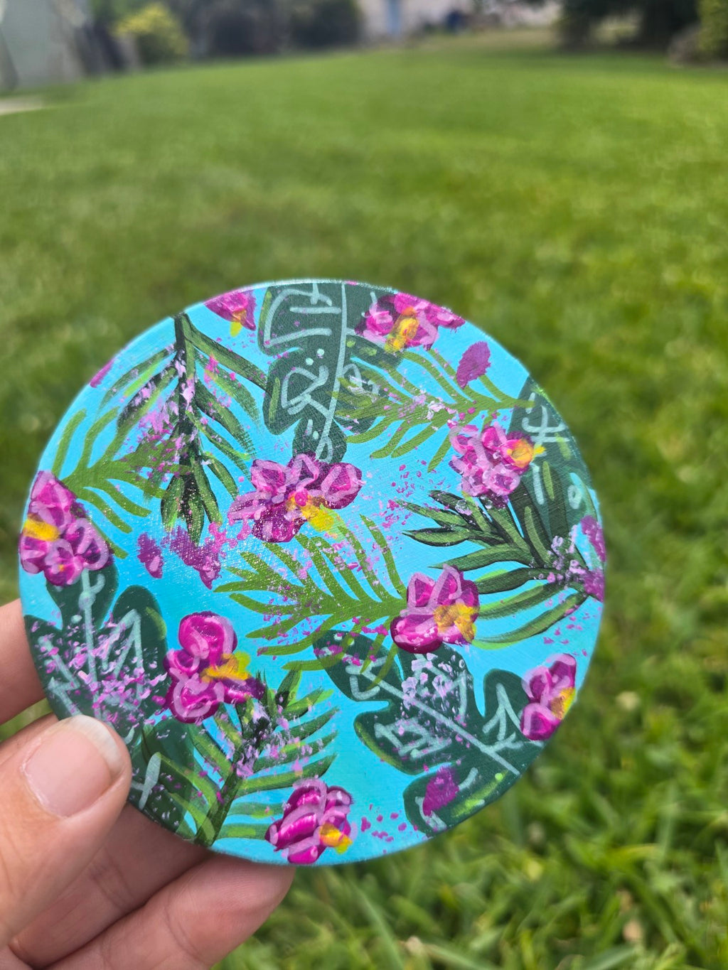 Hand-Painted Coaster – Tropical Floral Abstract