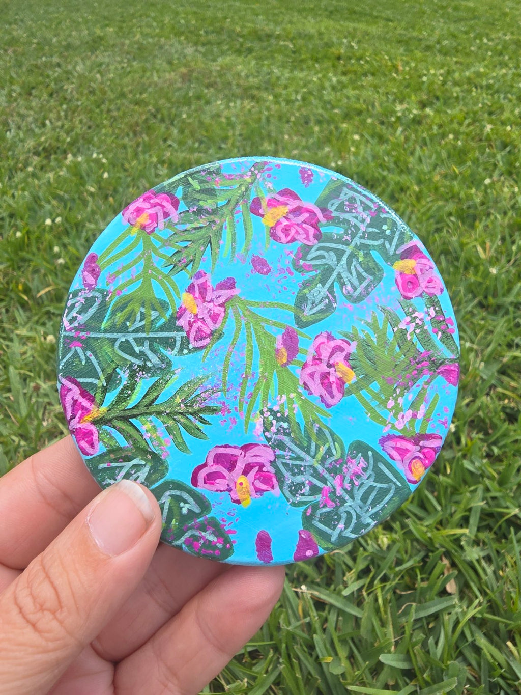 Hand-Painted Coaster – Tropical Floral Abstract