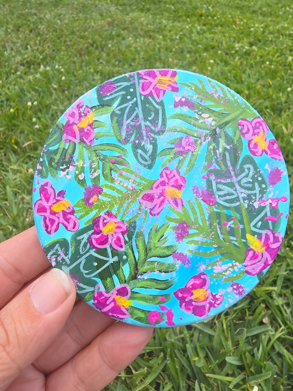 Hand-Painted Coaster – Tropical Floral Abstract