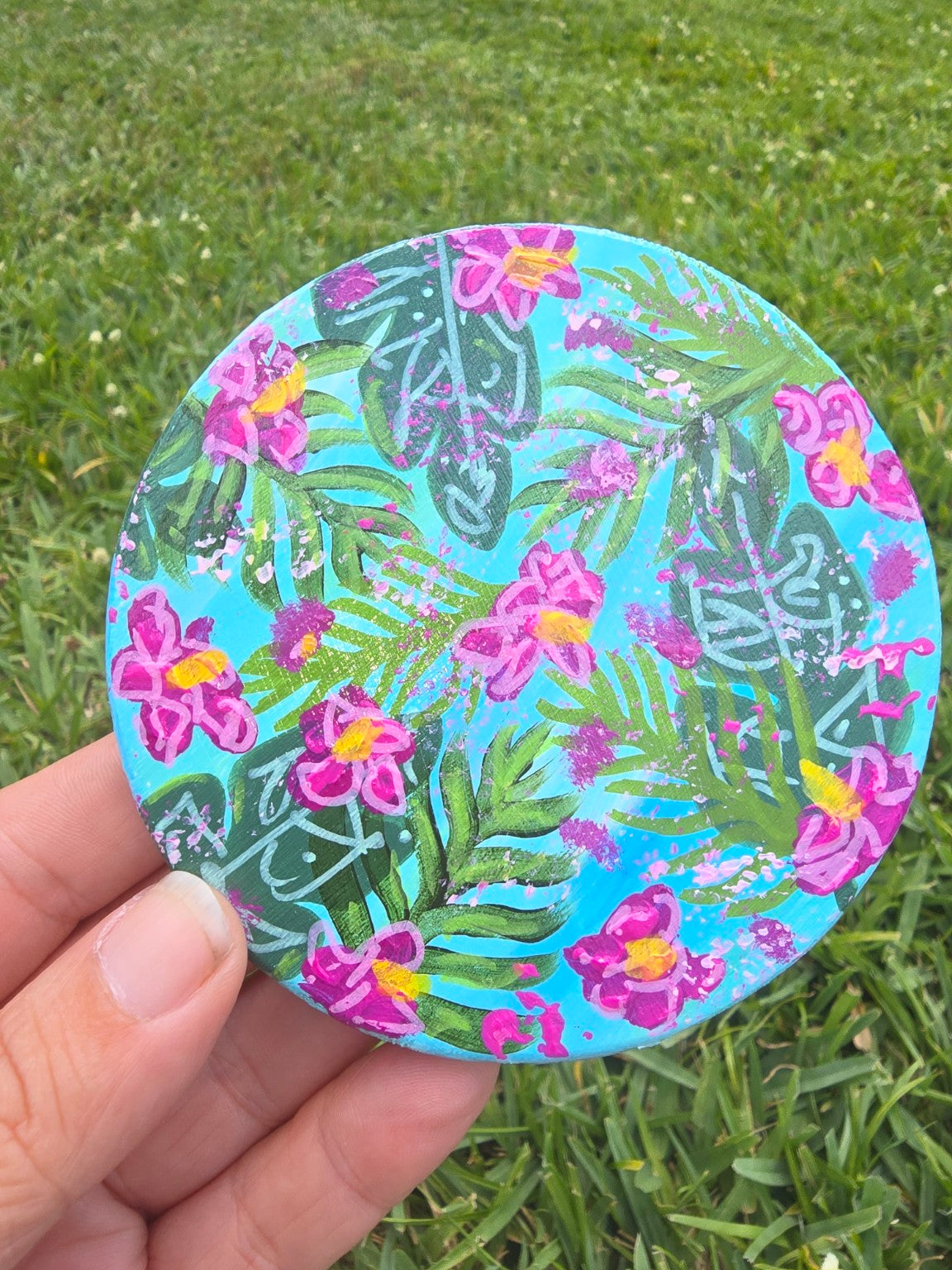 Hand-Painted Coaster – Tropical Floral Abstract
