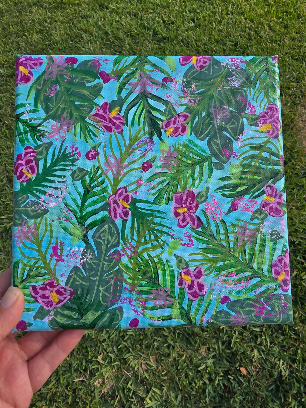 Original Canvas Art – Tropical Floral Abstract (8x8)