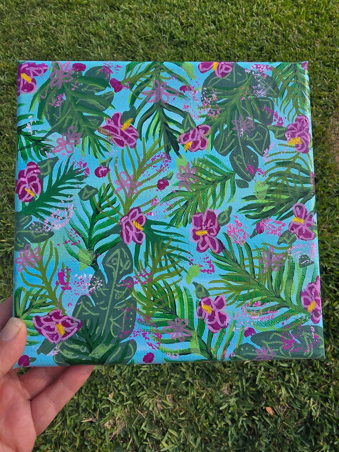 Original Canvas Art – Tropical Floral Abstract (8x8)