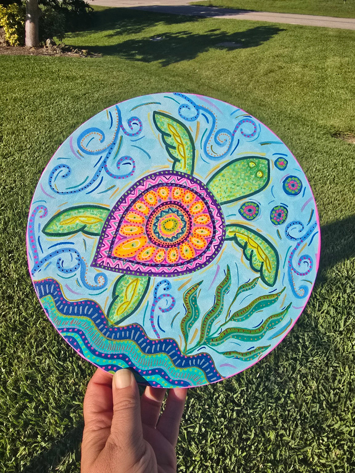 Sea Turtle Mandala – Hand-Painted Canvas