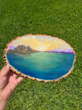 Hand-Painted Sunset Lake Wood Slice Painting